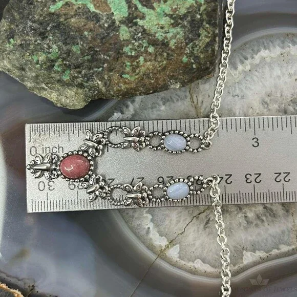 Carolyn Pollack Sterling Silver Blue Lace & Rhodochrosite Necklace For Women